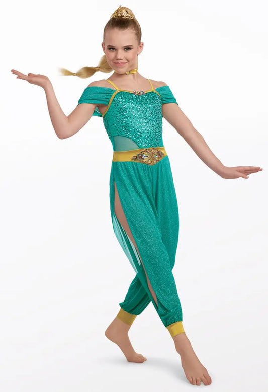 Pre-Owned Costume Weissman 10465 XS Child Teal Ballet Acro Sequin Arabian Genie