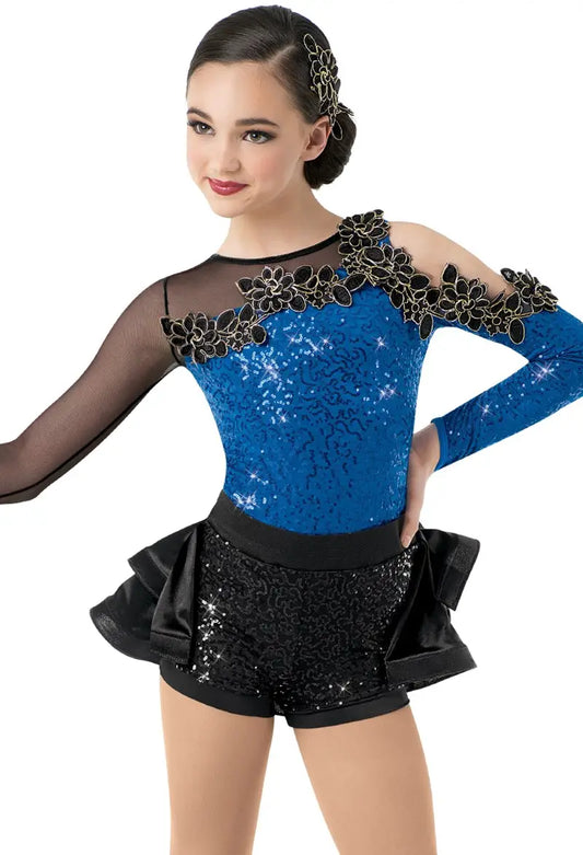 Pre-Owned Costume Medium Adult Blue Weissman 10503 Jazz Tap Musical Theater Dress Embroidery Sequin