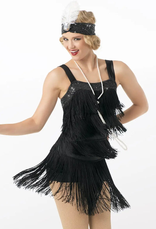 Pre-Owned Costume Weissman  10544 Small Adult Black Fringe Jazz Latin 20's