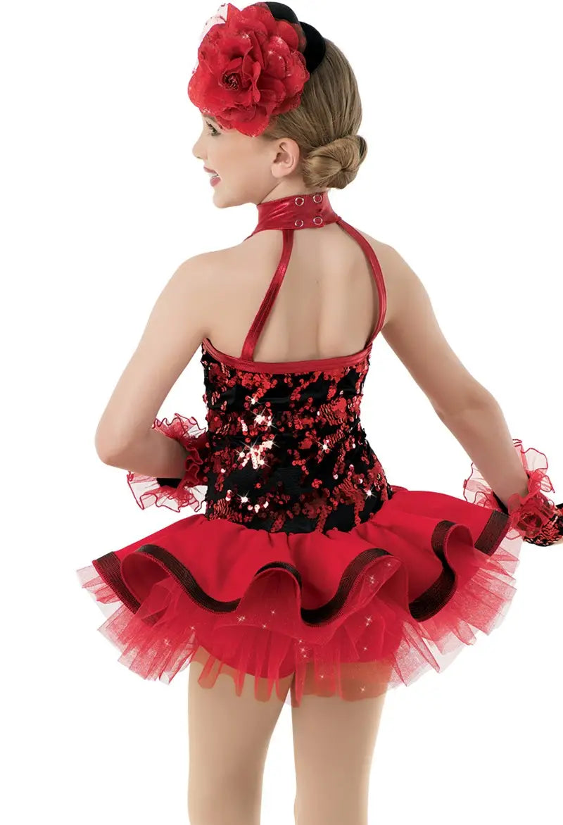 Pre-Owned Costume Medium Child Red Weissman 10664 Tap Jazz Musical Theater Ruffles Sequin Tutu