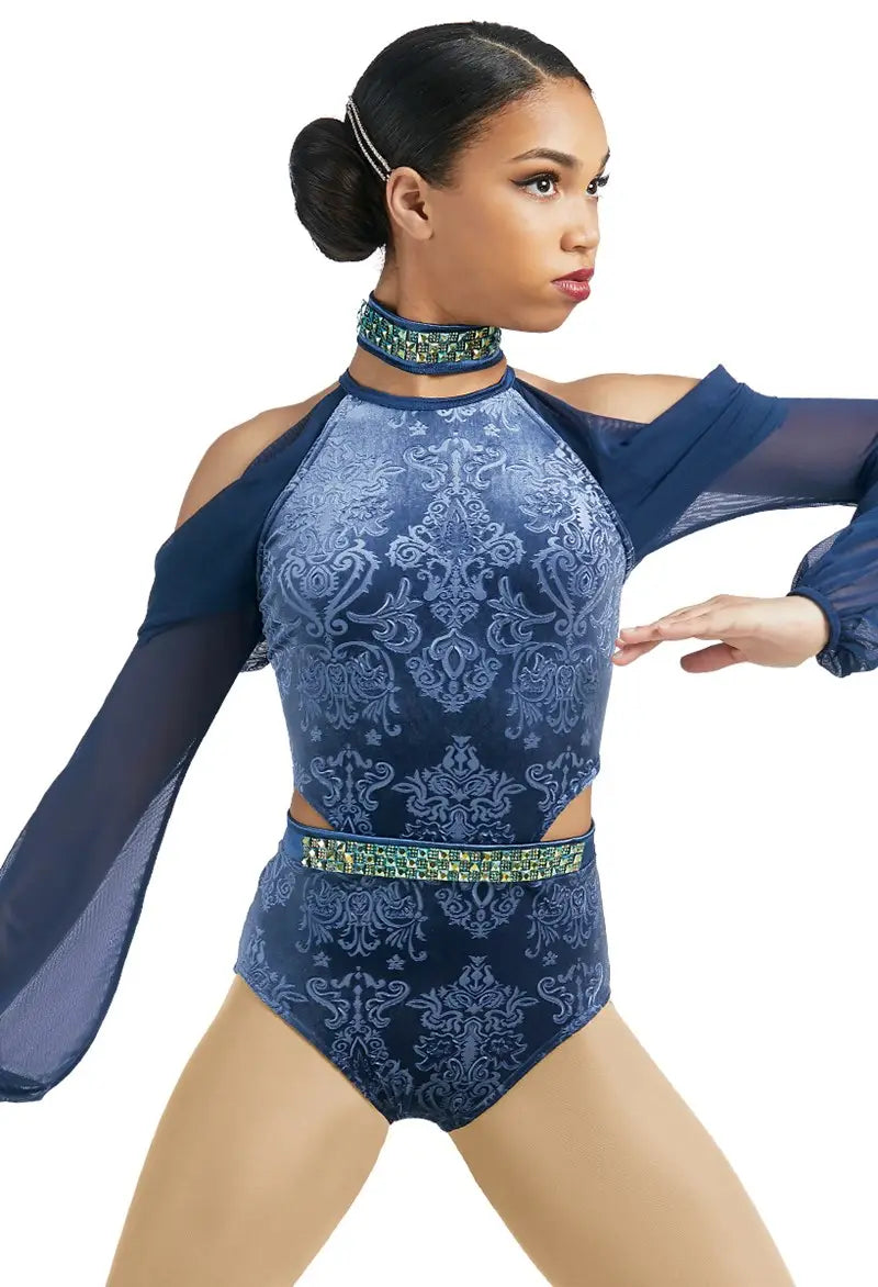 Pre-Owned Costume Medium Child Blue Weissman 10861 Lyrical Jazz Contemporary Paisley Velvet Leotard