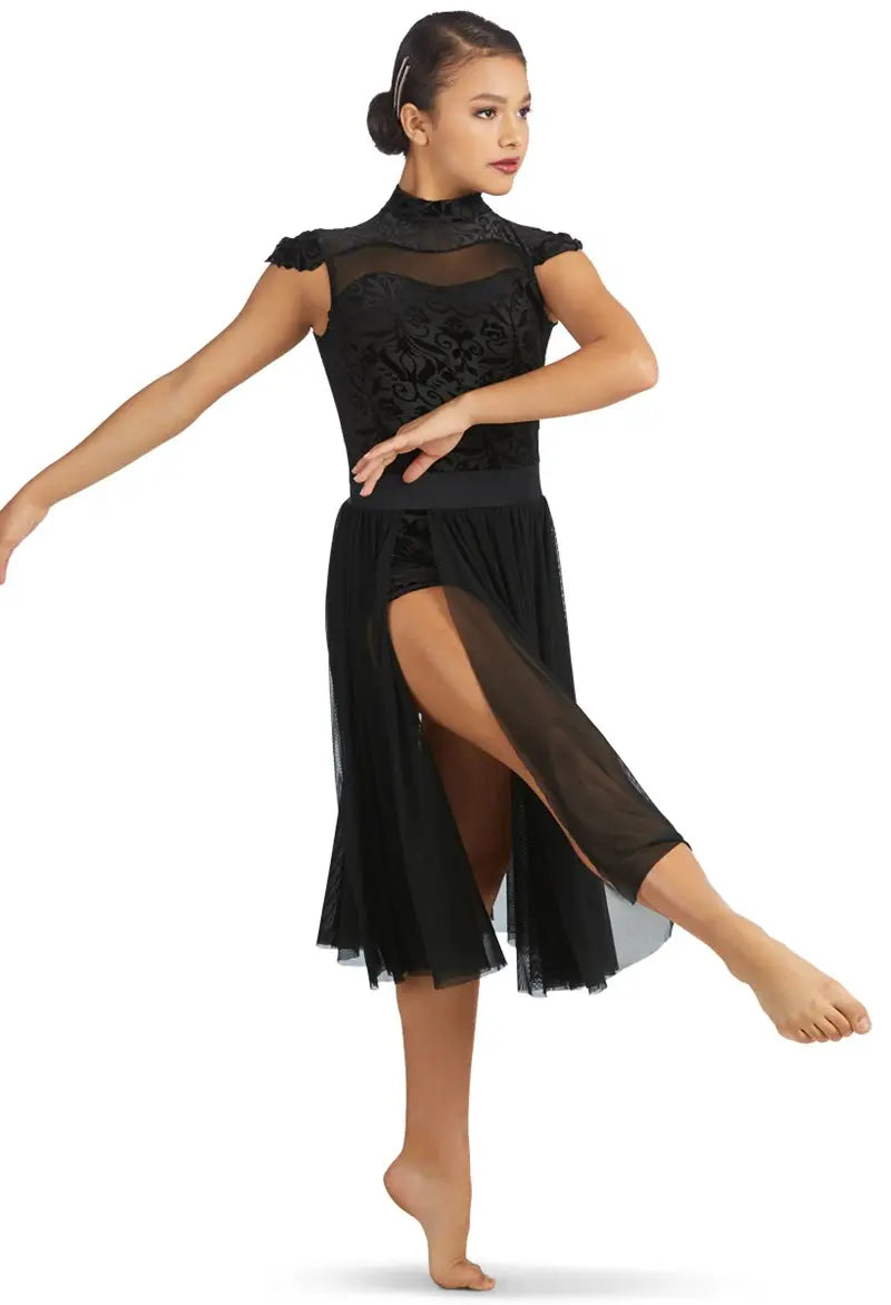 Pre-Owned Costume Medium Adult Black Weissman 11291 Lyrical Contemporary Damask Velvet Dress