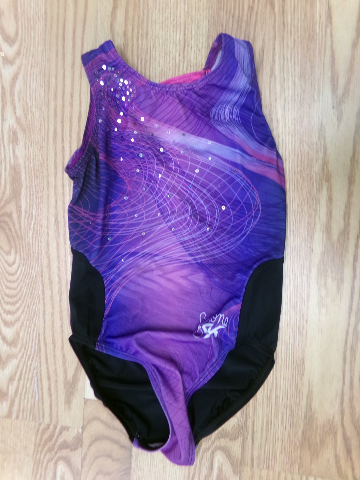 Pre-Owned Gymnastics Leotard GK Elite Simone Large Child Purple Sparkle Acro Tumbling