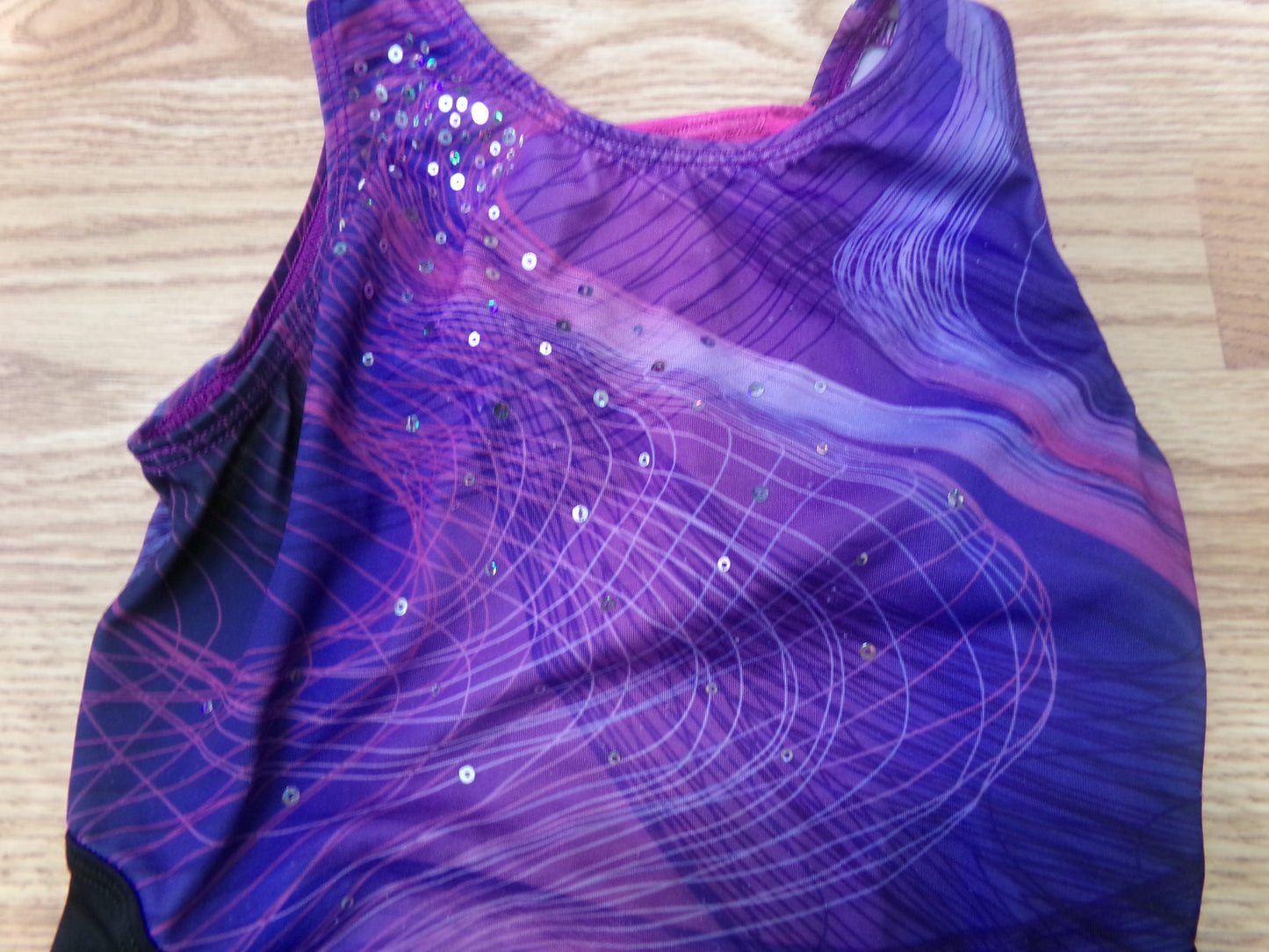 Pre-Owned Gymnastics Leotard GK Elite Simone Large Child Purple Sparkle Acro Tumbling