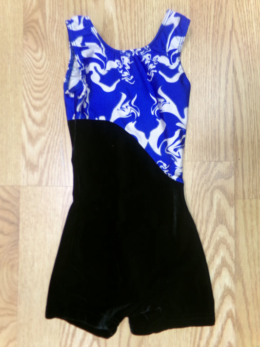 Pre-Owned Gymnastics Biketard Motionwear XS Child Blue Black Acro Tumbling