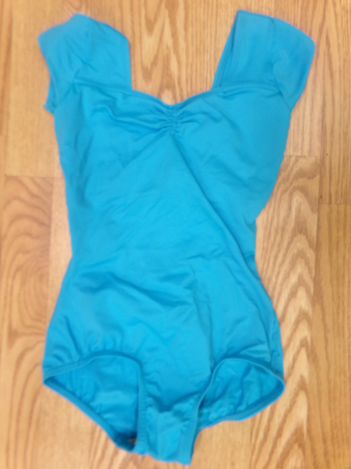 Pre-Owned Leotard XS Adult Turquoise Cap Sleeve Ballet Jazz Sweetheart Seams