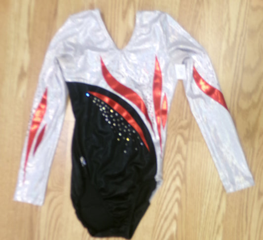 Pre-Owned Gymnastics Leotard Medium Adult Red Sparkle Long Sleeve Acro Tumbling