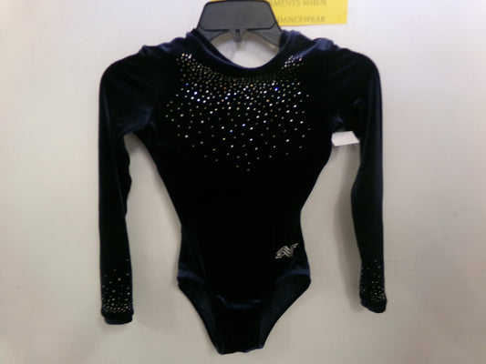New Gymnastics Leotard Alpha Factor Small Adult Navy Blue Velvet Sparkle Acro Tumbling