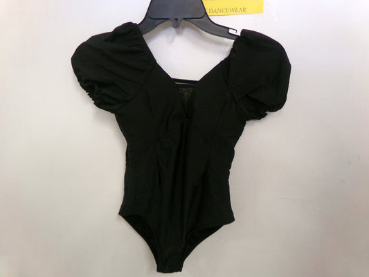 Pre-Owned Leotard Puff Sleeve Mesh Accents Black Child Large Ballet Jazz