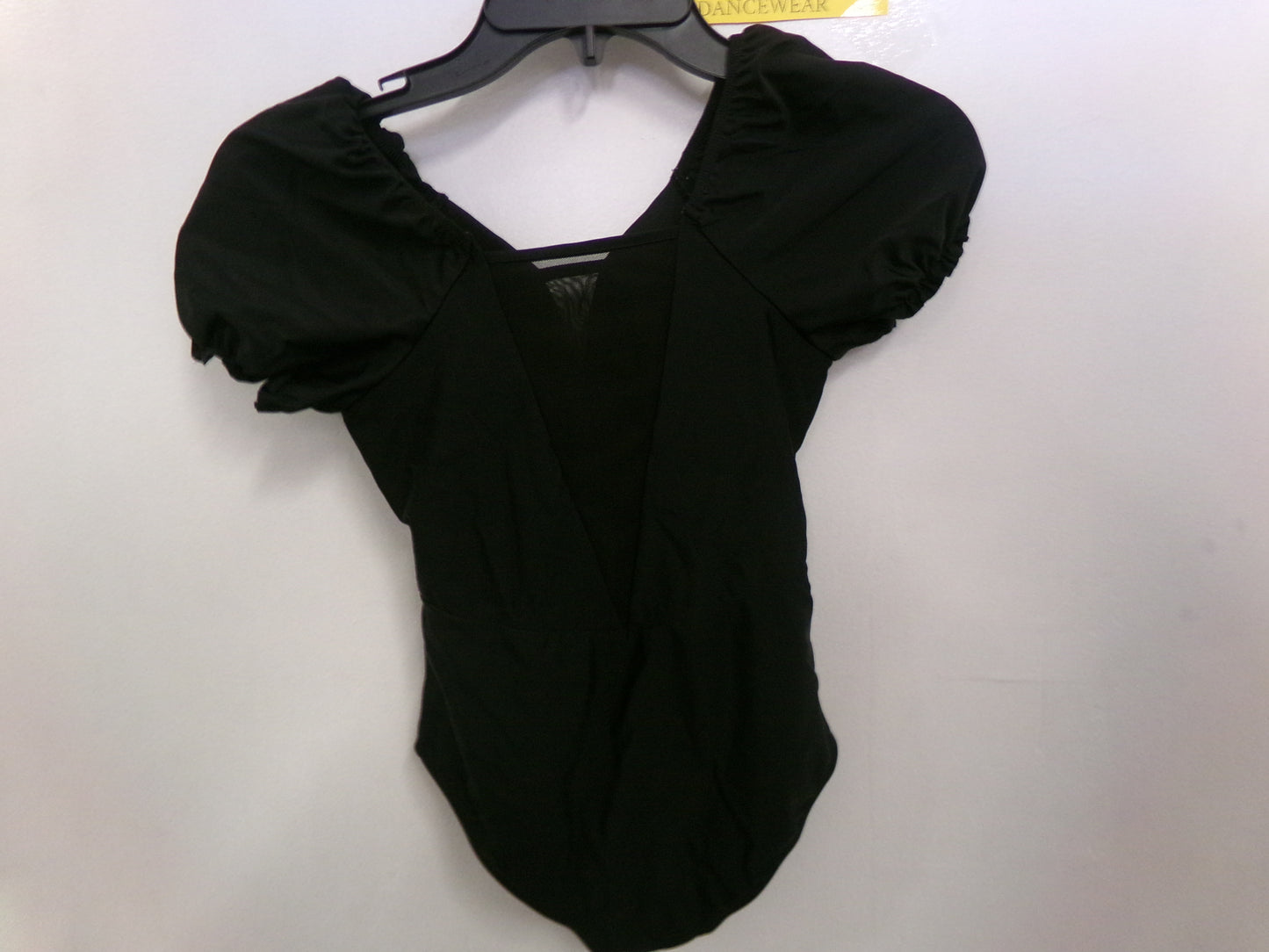 Pre-Owned Leotard Puff Sleeve Mesh Accents Black Child Large Ballet Jazz