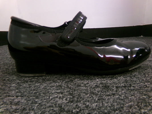Pre-Owned Tap Shoes Freestyle Kids 4.5M Mary Jane Patent Shiny Black Loop Strap