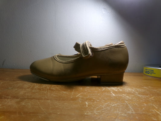 Pre-Owned Tap Shoes Revolution Girls 2M Tan Mary Jane Leather Loop Strap