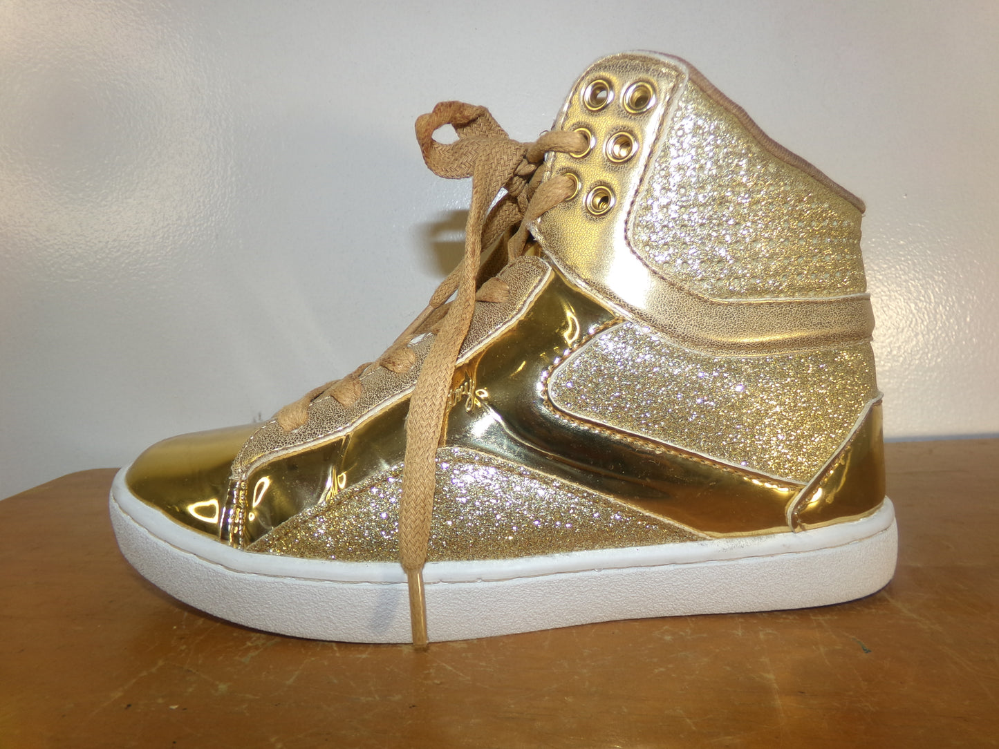 Pre-Owned Hip Hop Shoes Kids 2M Sneakers Pleather High Top Gold