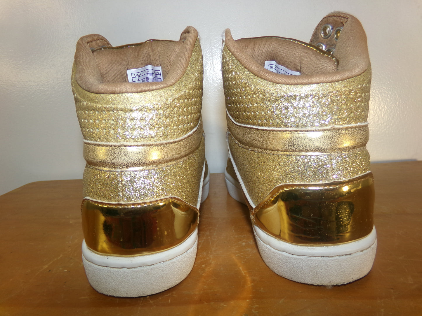 Pre-Owned Hip Hop Shoes Kids 2M Sneakers Pleather High Top Gold