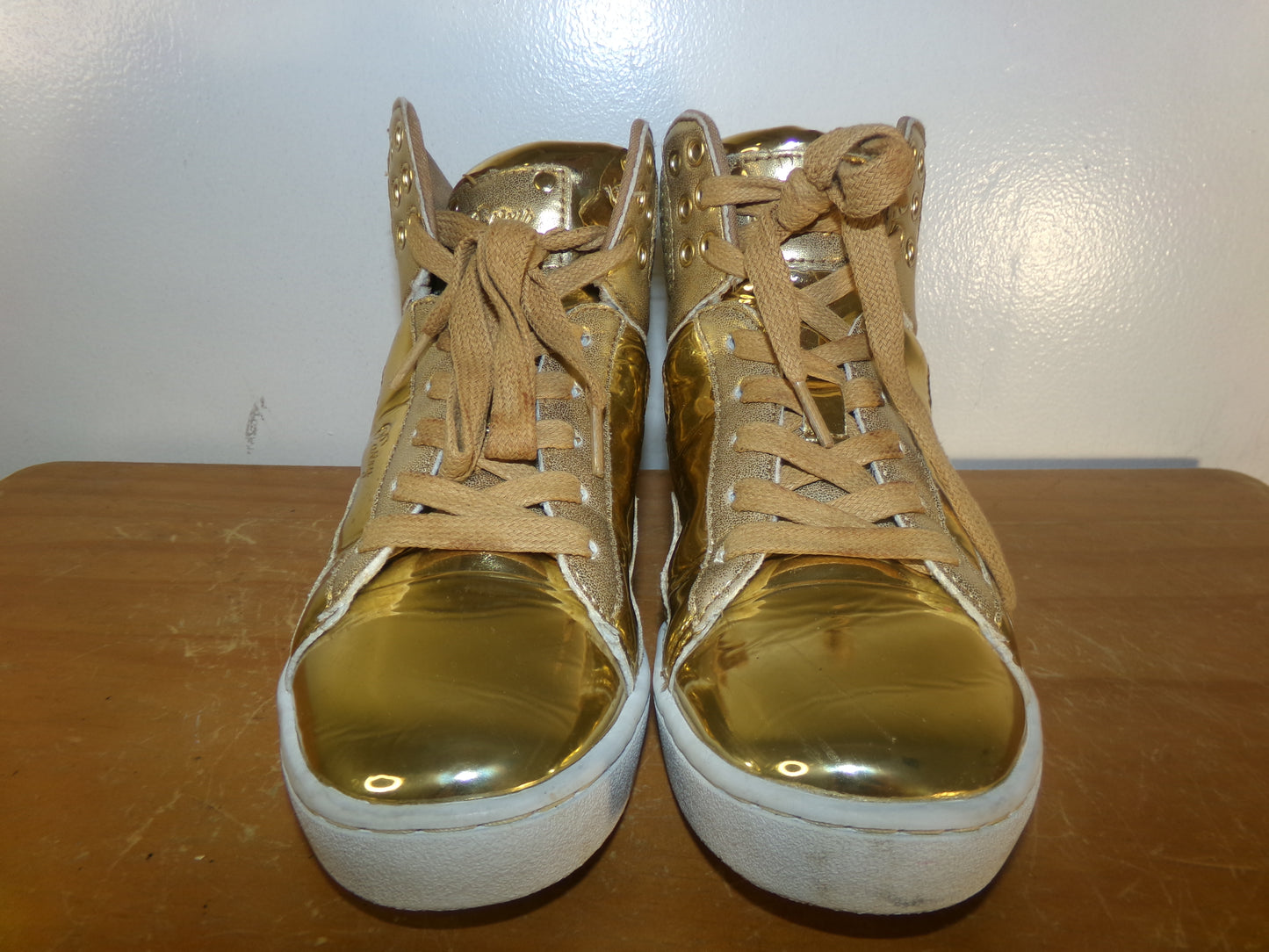 Pre-Owned Hip Hop Shoes Kids 2M Sneakers Pleather High Top Gold