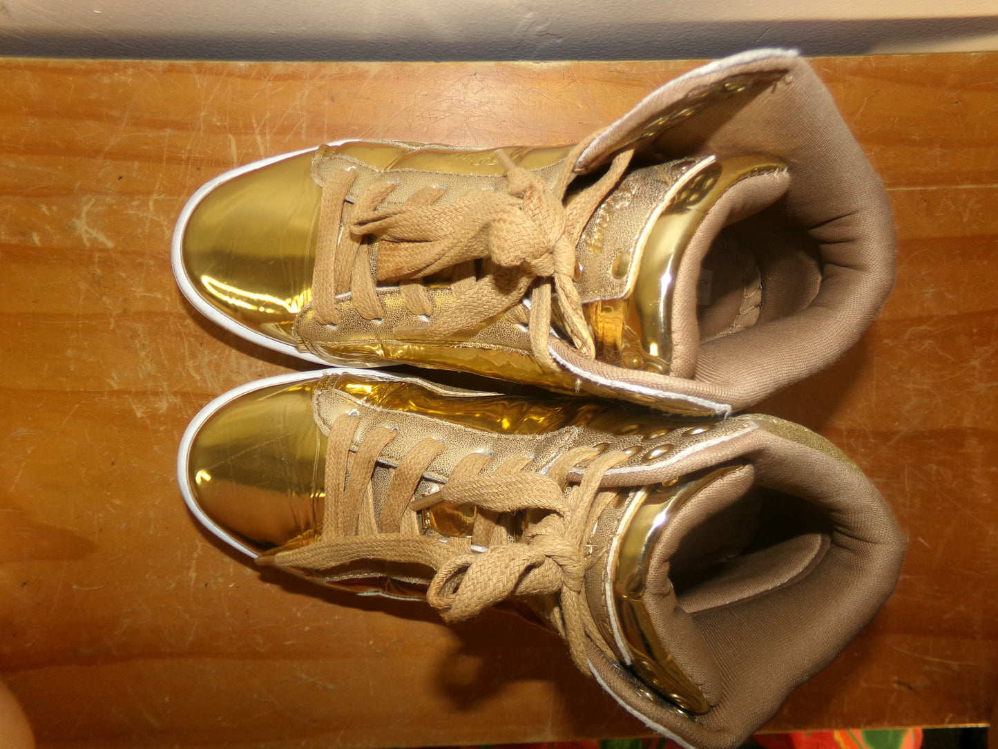 Pre-Owned Hip Hop Shoes Kids 2M Sneakers Pleather High Top Gold