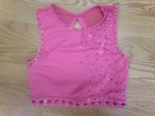Pre-Owned Crop Top Pink Small Adult COVERED in Stones Jazz Modern