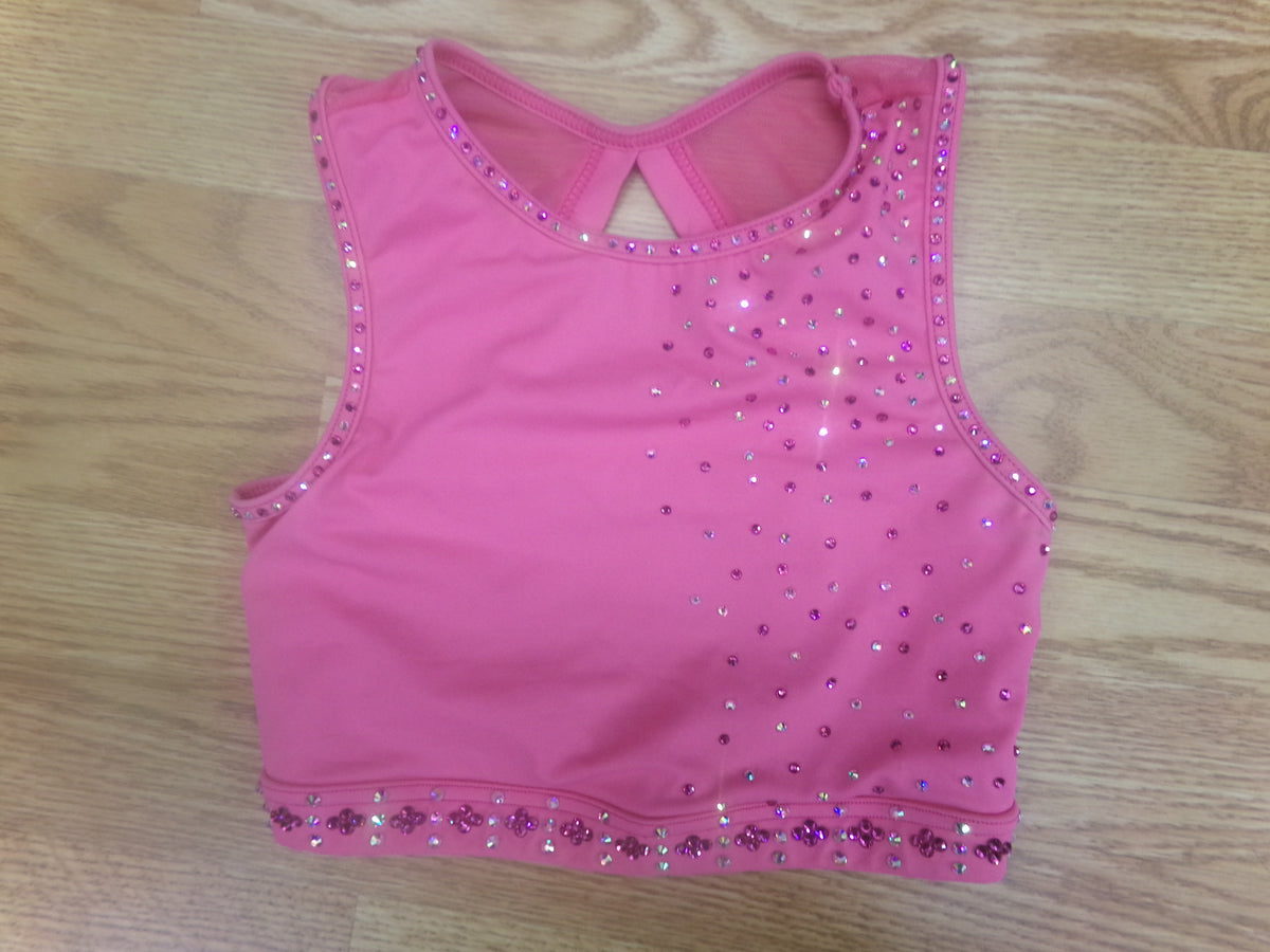 Pre-Owned Crop Top Pink Small Adult COVERED in Stones Jazz Modern