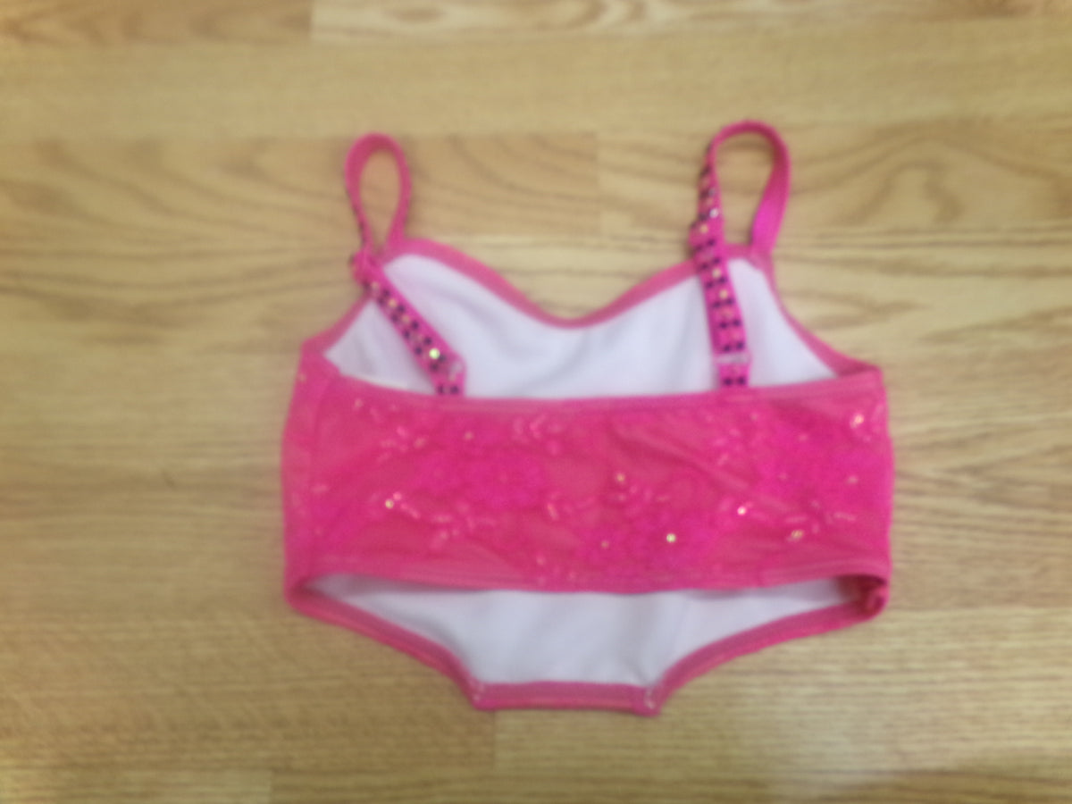 Pre-Owned Crop Top Pink Large Rhinestones Bustier Jazz Modern