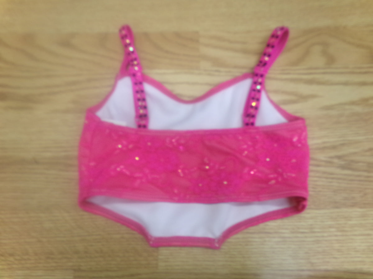 Pre-Owned Crop Top Pink Large Rhinestones Bustier Jazz Modern