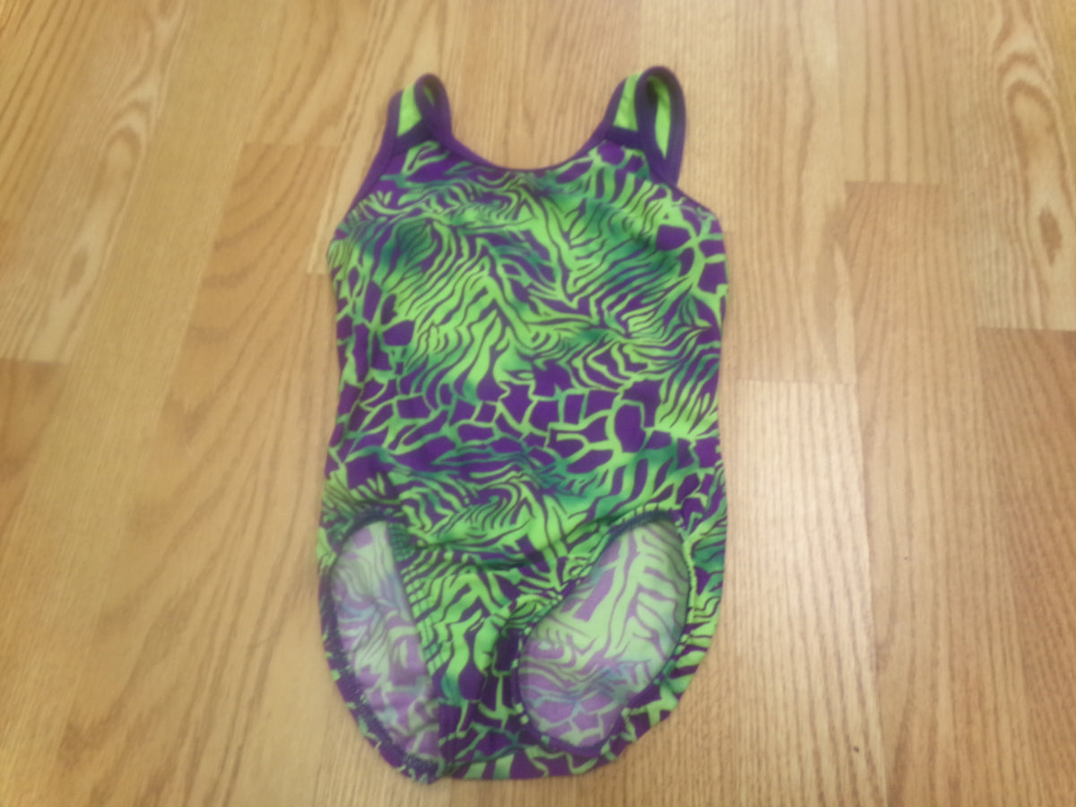 Pre-Owned Gymnastics Leotard Motionwear Small Child Purple Green Acro Tumbling