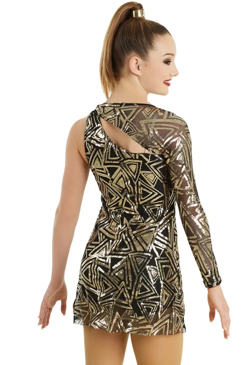 Pre-Owned Costume Large Child Gold Weissman 11330 Jazz Contemporary Acro One Sleeve Geometric Sequin