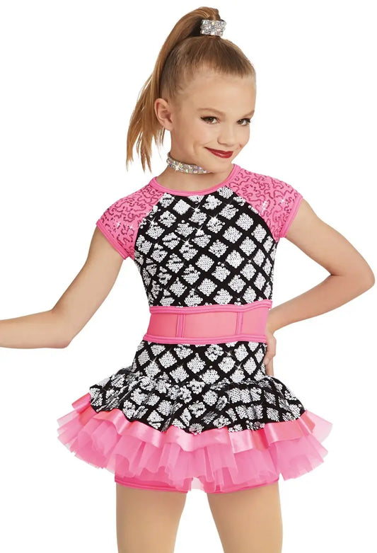 Pre-Owned Costume Weissman 11477 Small Adult Pink Sequin Mesh Jazz Tap