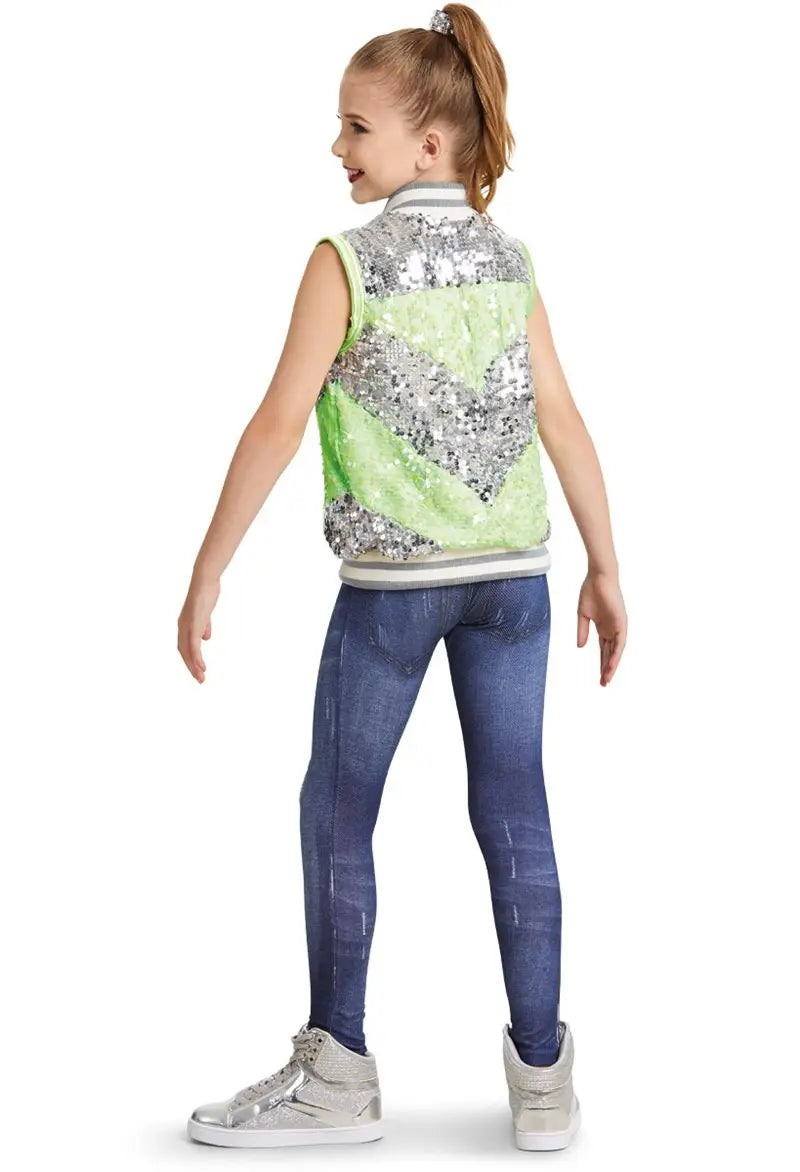 Pre-Owned Vest Weissman  11405 Intermediate Child Lime Green Zip Up Vest Jazz