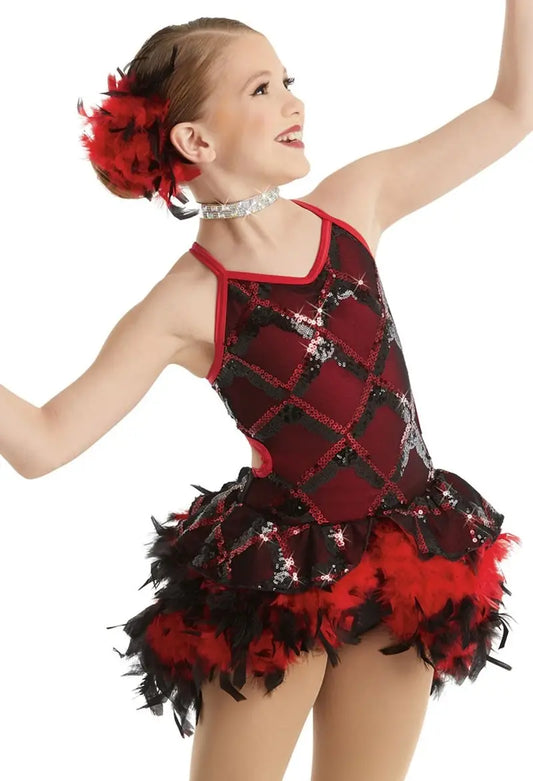 Pre-Owned Costume XS Child Red Weissman 11607 Tap Jazz Clogging Musical Theater Sequins Feathers