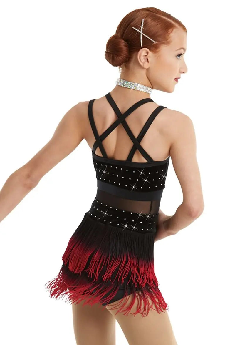 Pre-Owned Costume Medium Adult Red Weissman 11616 Jazz Tap Latin Musical Theater Fringe Velvet Rhinestone