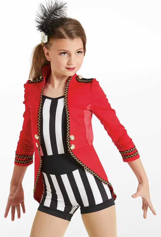 Pre-Owned Costume Large Child Red Weissman 11719 Jazz Tap Acro Circus Stripes Jacket Unitard