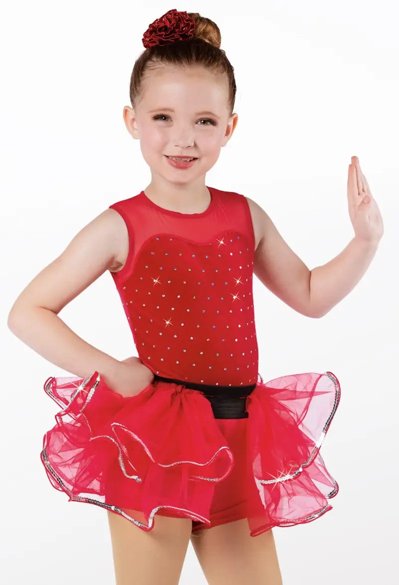 Pre-Owned Costume Small Child Red Weissman 11951 Tap Jazz Ballet 2 skirts Rosette Sequin