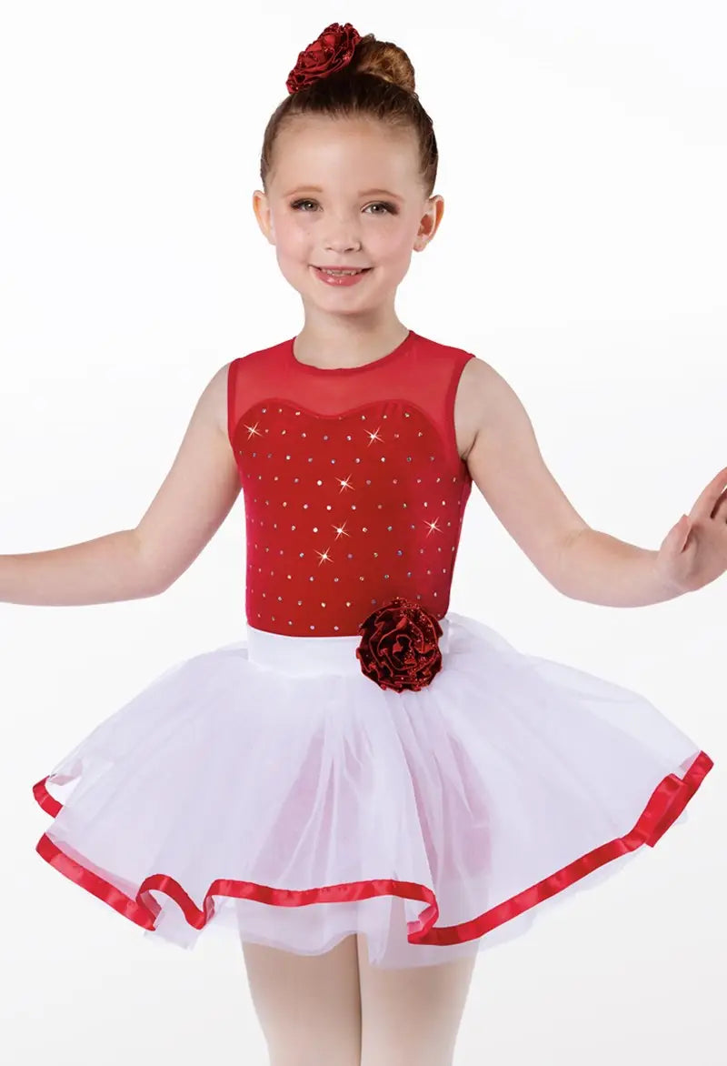 Pre-Owned Costume Small Child Red Weissman 11951 Tap Jazz Ballet 2 skirts Rosette Sequin