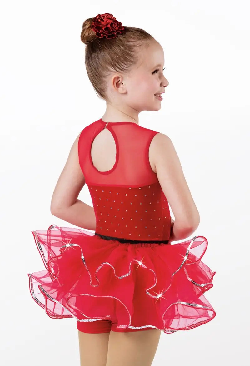 Pre-Owned Costume Small Child Red Weissman 11951 Tap Jazz Ballet 2 skirts Rosette Sequin
