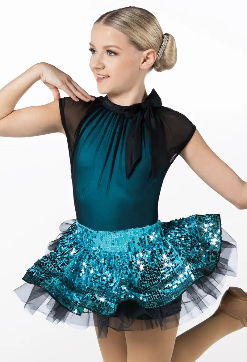 Pre-Owned Costume Medium Child Turquoise Weissman 12052 Jazz Tap Clogging Musical Theater Mesh Dress Bow