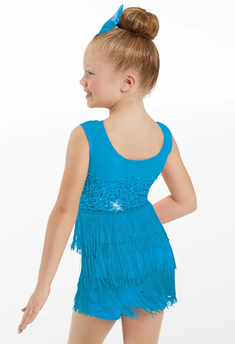 Pre-Owned Costume Small Adult Yellow Weissman 12093 Jazz Tap Clogging Latin Fringe Unitard Mesh
