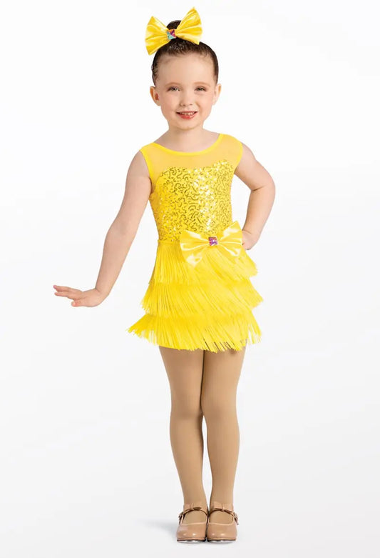 Pre-Owned Costume Small Adult Yellow Weissman 12093 Jazz Tap Clogging Latin Fringe Unitard Mesh