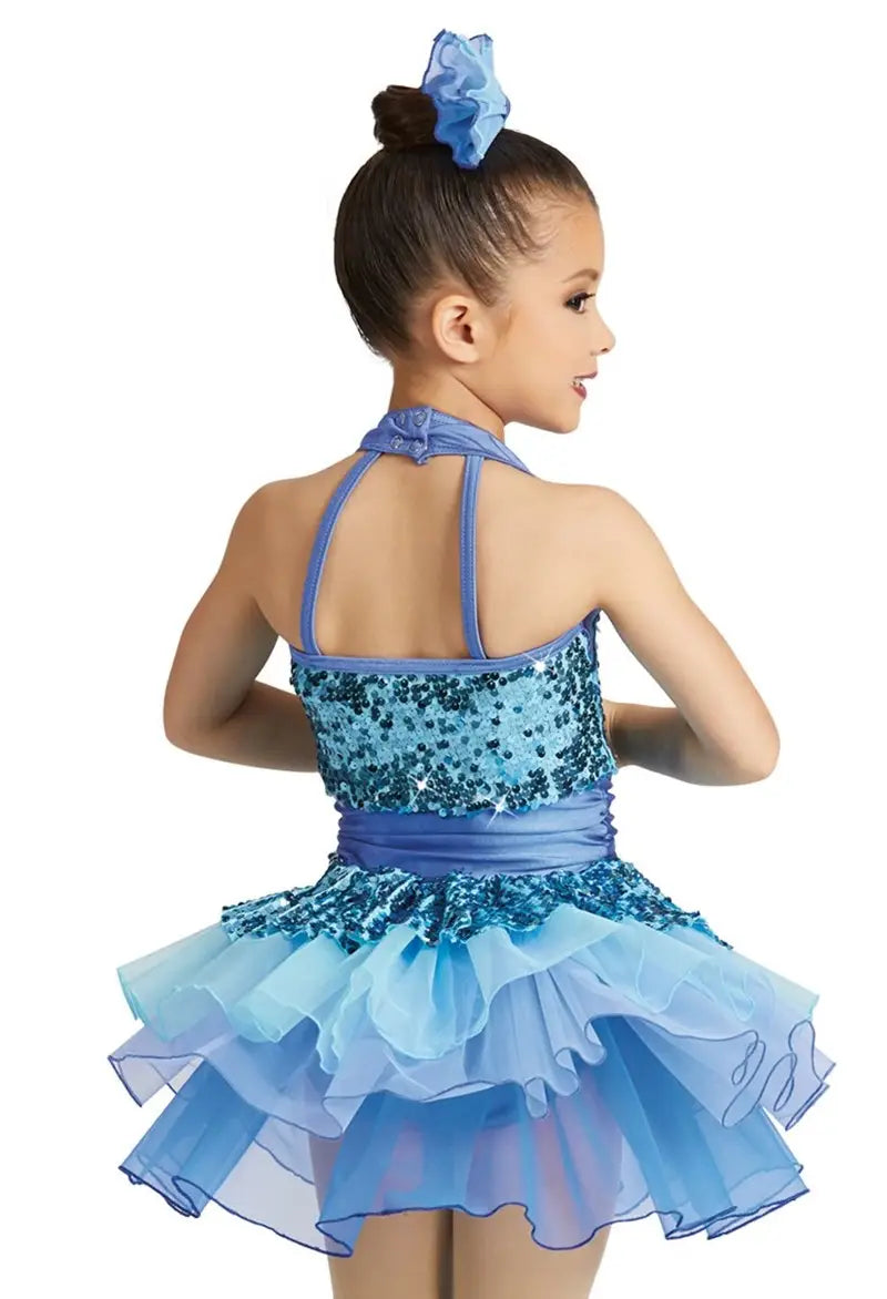 Pre-Owned Costume XS Child Blue Weissman 12200 Tap Jazz Dress Up Sequin Dress Bow