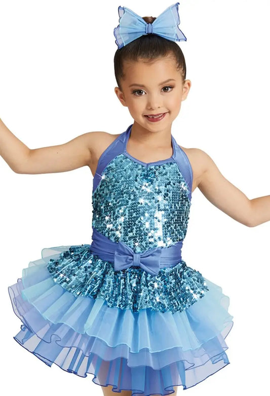 Pre-Owned Costume XS Child Blue Weissman 12200 Tap Jazz Dress Up Sequin Dress Bow