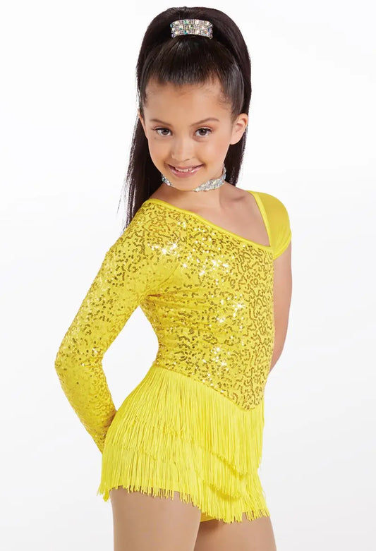Pre-Owned Costume Weissman 12318 Medium Child Yellow Fringe Skirt Jazz Tap Sequin