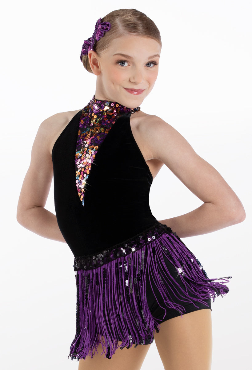 Pre-Owned Costume Weissman  12312 XXL Child Purple Fringe Dress Jazz Sequin