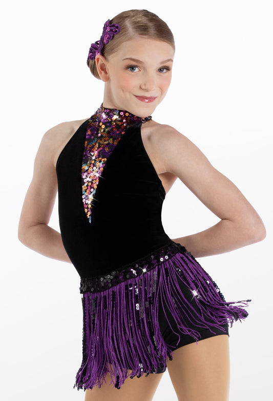 Pre-Owned Costume Weissman  12312 XXL Child Purple Fringe Dress Jazz Sequin