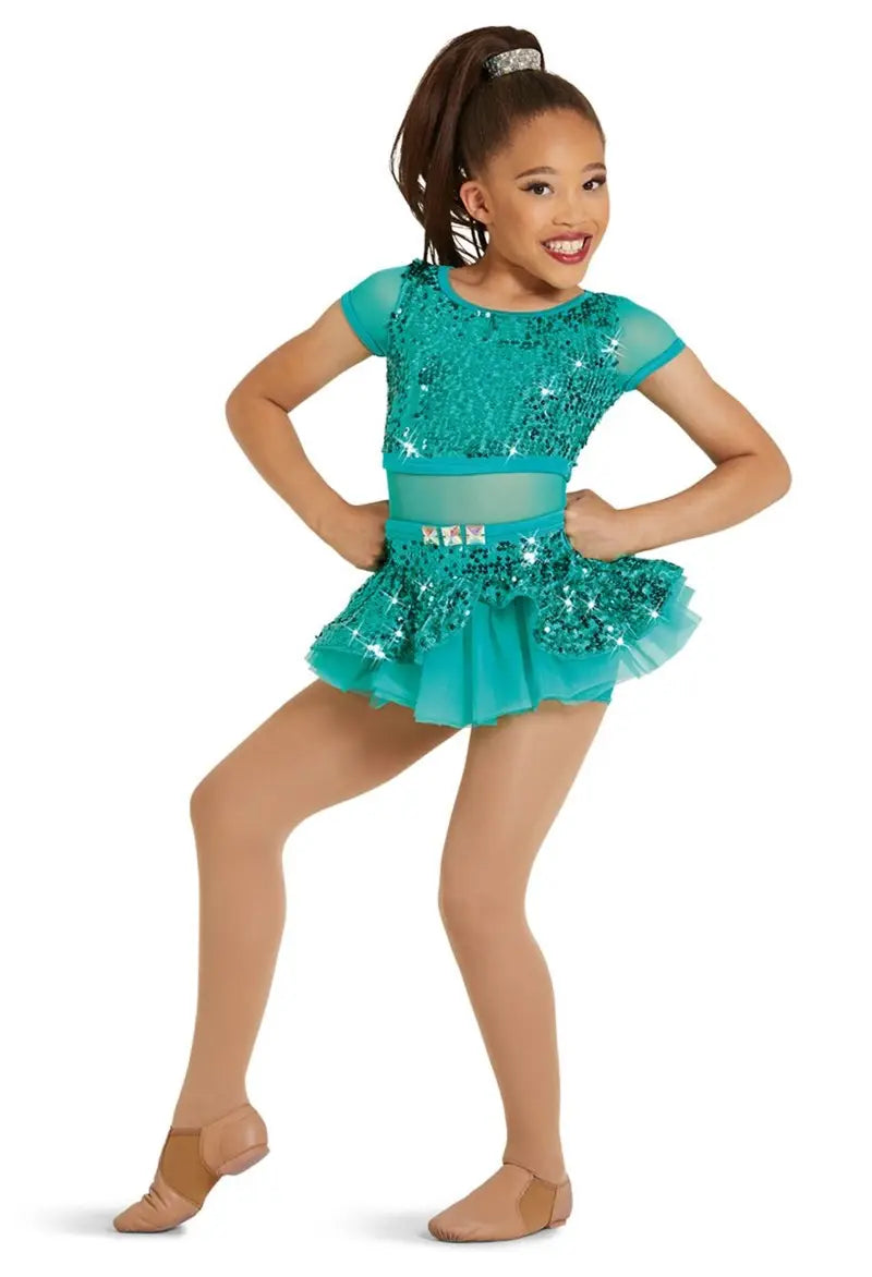Pre-Owned Costume Weissman 12395 Medium Adult Teal Skirt Jazz Tap Sequin