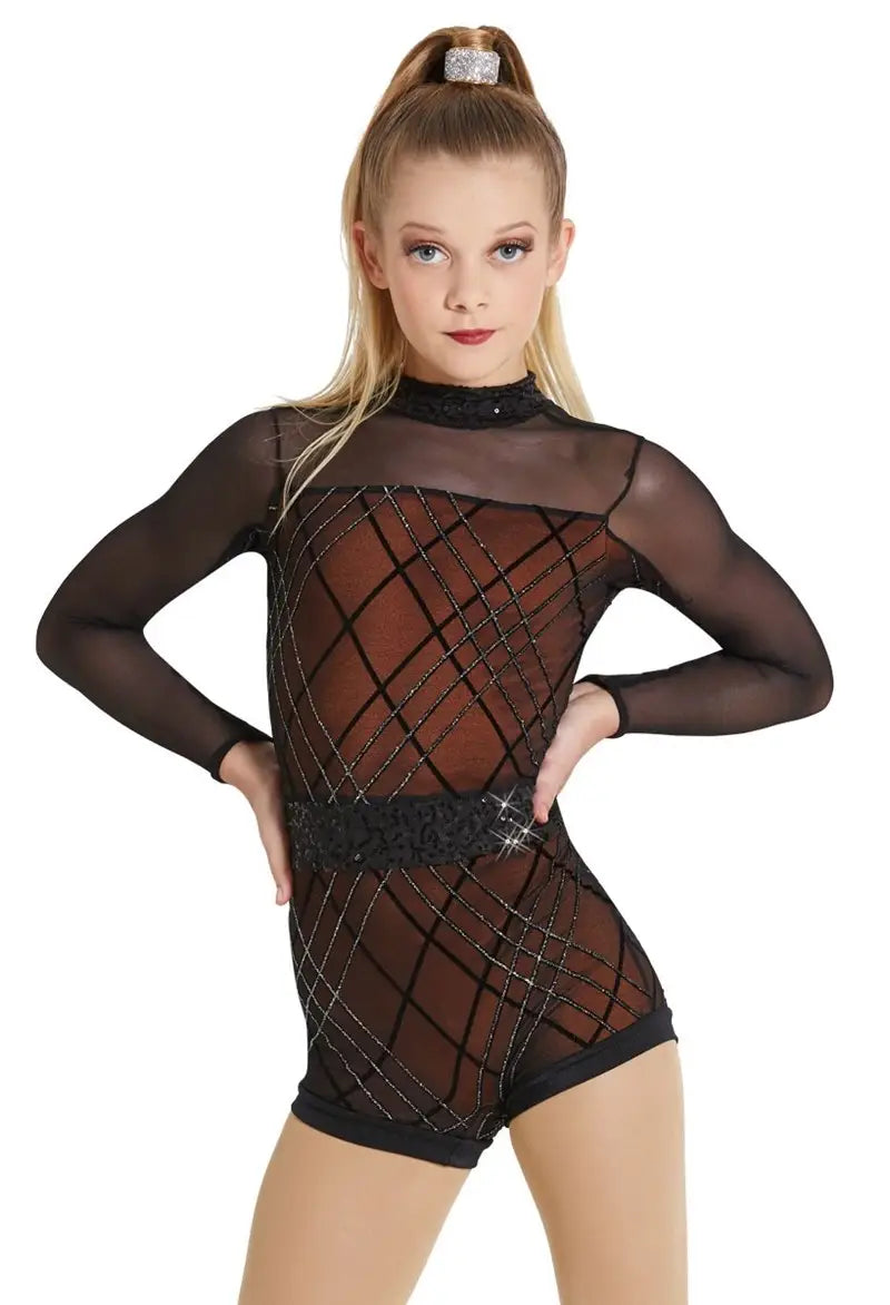 Pre-Owned Costume Small Adult Orange Black Weissman 12402 Jazz Acro Contemporary Biketard Glitter Sequin