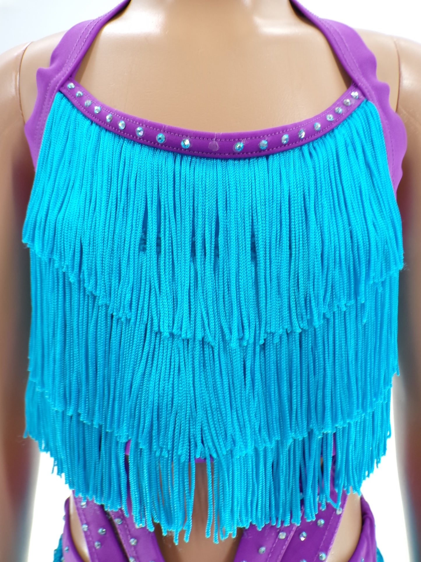 Pre-Owned Costume Weissman   Intermediate Child Turquoise Fringe Jazz Tap Rhinestones 1