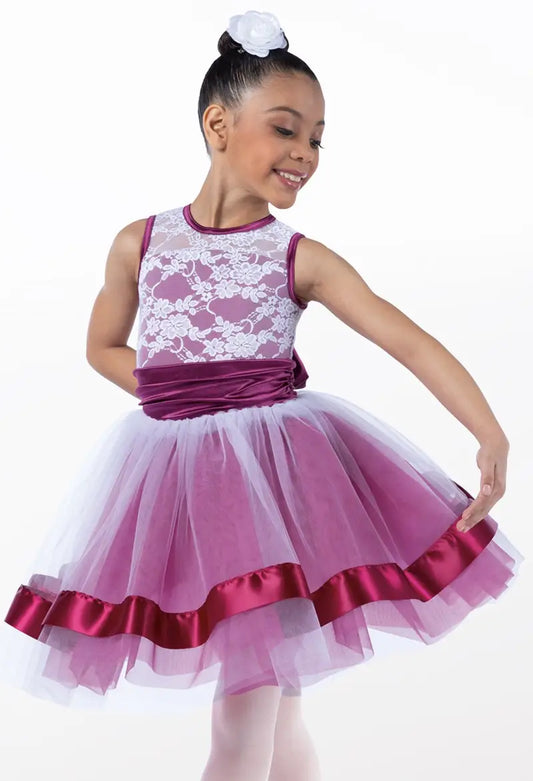 Pre-Owned Costume Medium Child Burgundy Weissman 12448 Ballet YAGP Pointe Lace Tutu Ribbon