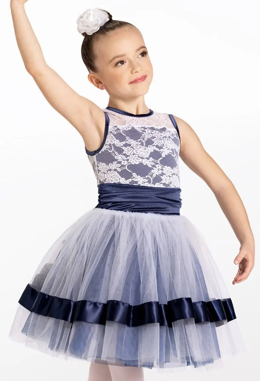 Pre-Owned Costume Medium Child Blue Weissman 12448 Ballet YAGP Pointe Lace Tutu Ribbon