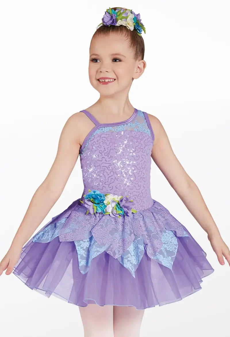 Pre-Owned Costume Medium Child Purple Weissman 12598 Ballet Pointe Lyrical Floral Lace Tutu