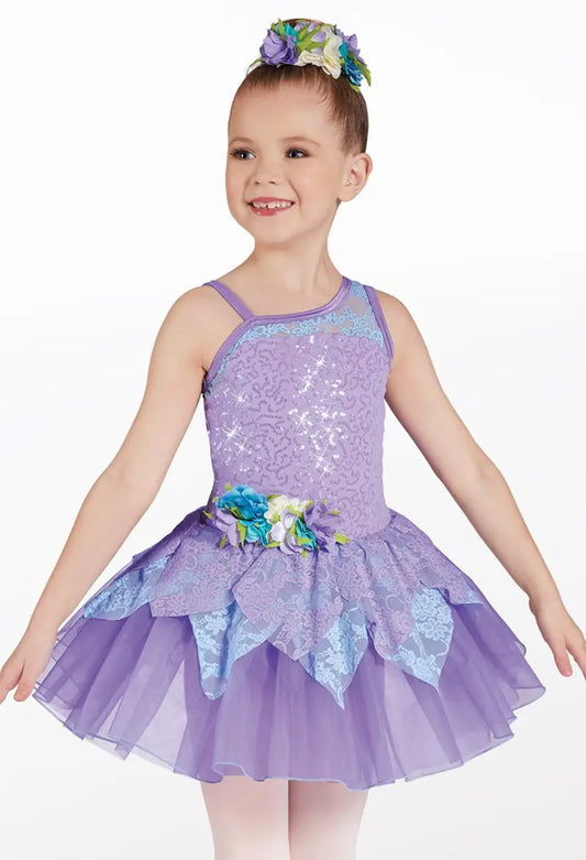 Pre-Owned Costume Medium Child Purple Weissman 12598 Ballet Pointe Lyrical Floral Lace Tutu