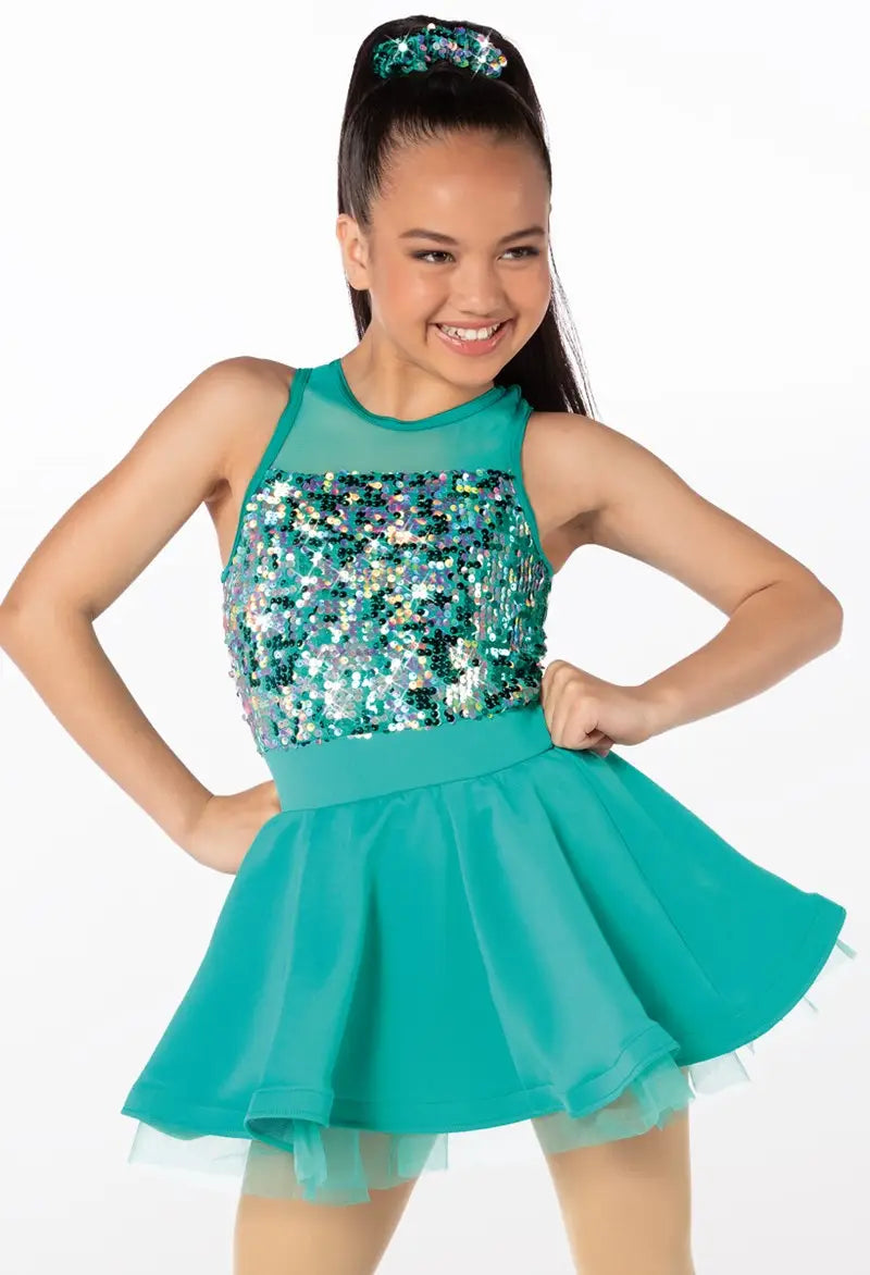 Pre-Owned Costume Weissman 12619 Large Child Teal Dress Jazz Sequin